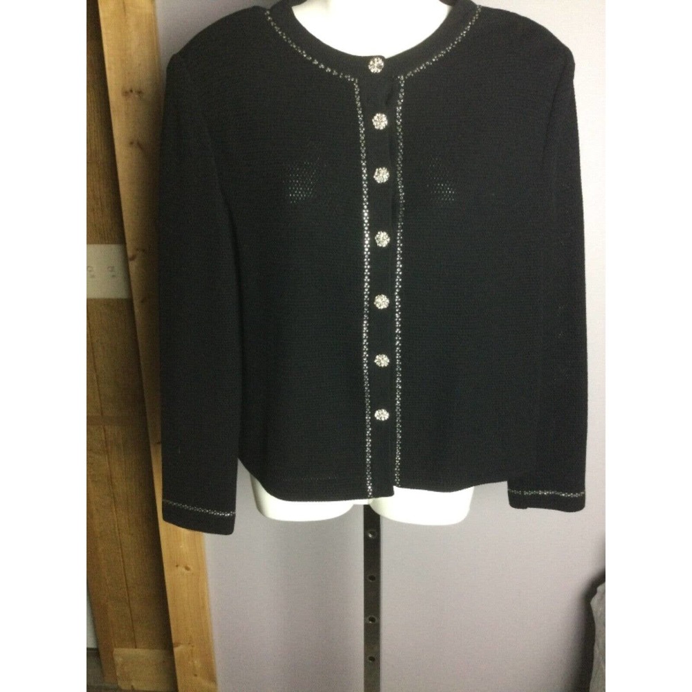 ST JOHN EVENING WOMEN’S SANTANA KNIT JACKET CHAIN TRIMMED BLACK SIZE 10